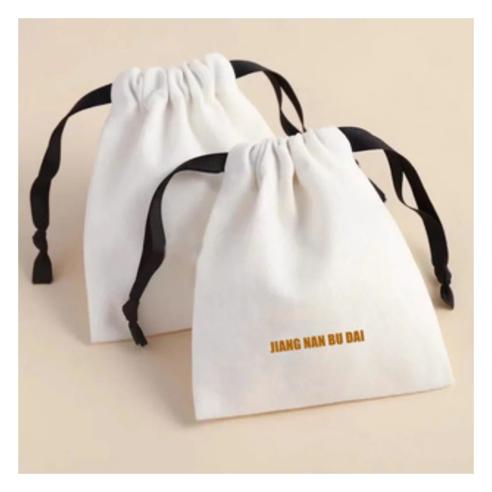 50PCS Custom Logo Bling Bling Muslin Drawstring Bag Luxury Gift Beige Cotton Packaging Jewelry Pouch