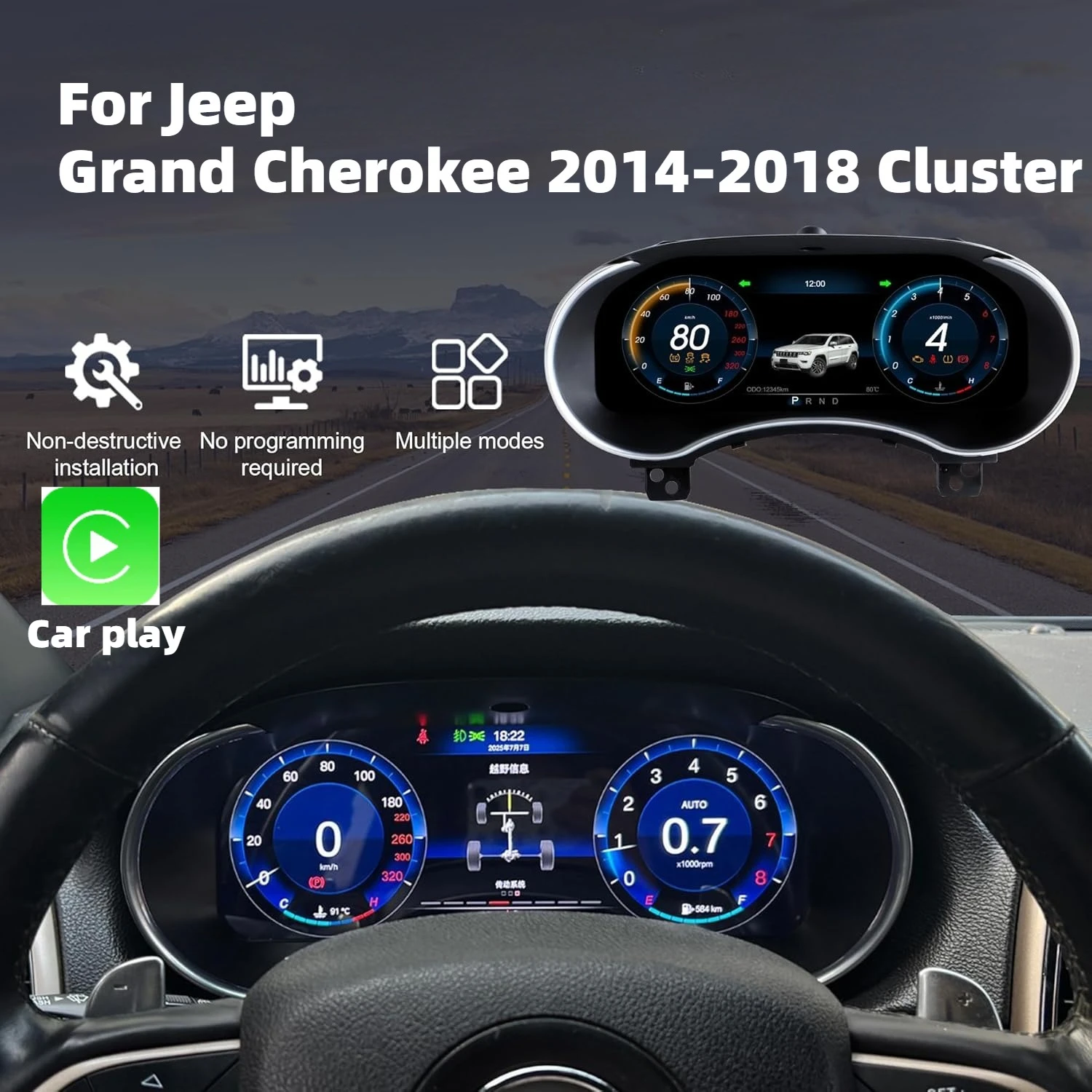Carplay Cluster For Jeep Grand Cherokee Dashboard Screen 2K Digital speedometer LCD instrument panel 3+3 Colour UI Wheel Control