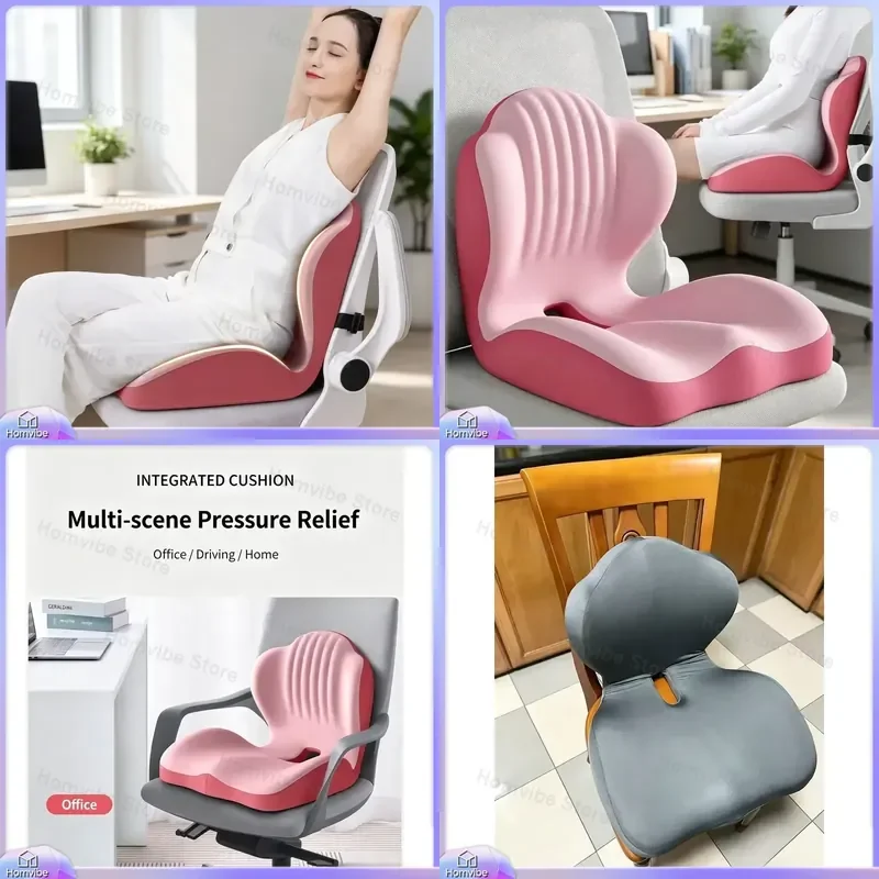 Ergonomic Memory Foam Seat Cushion and Lumbar Support Pillow Set for Office Chairs Car Seats Hip Back Relief Comfort