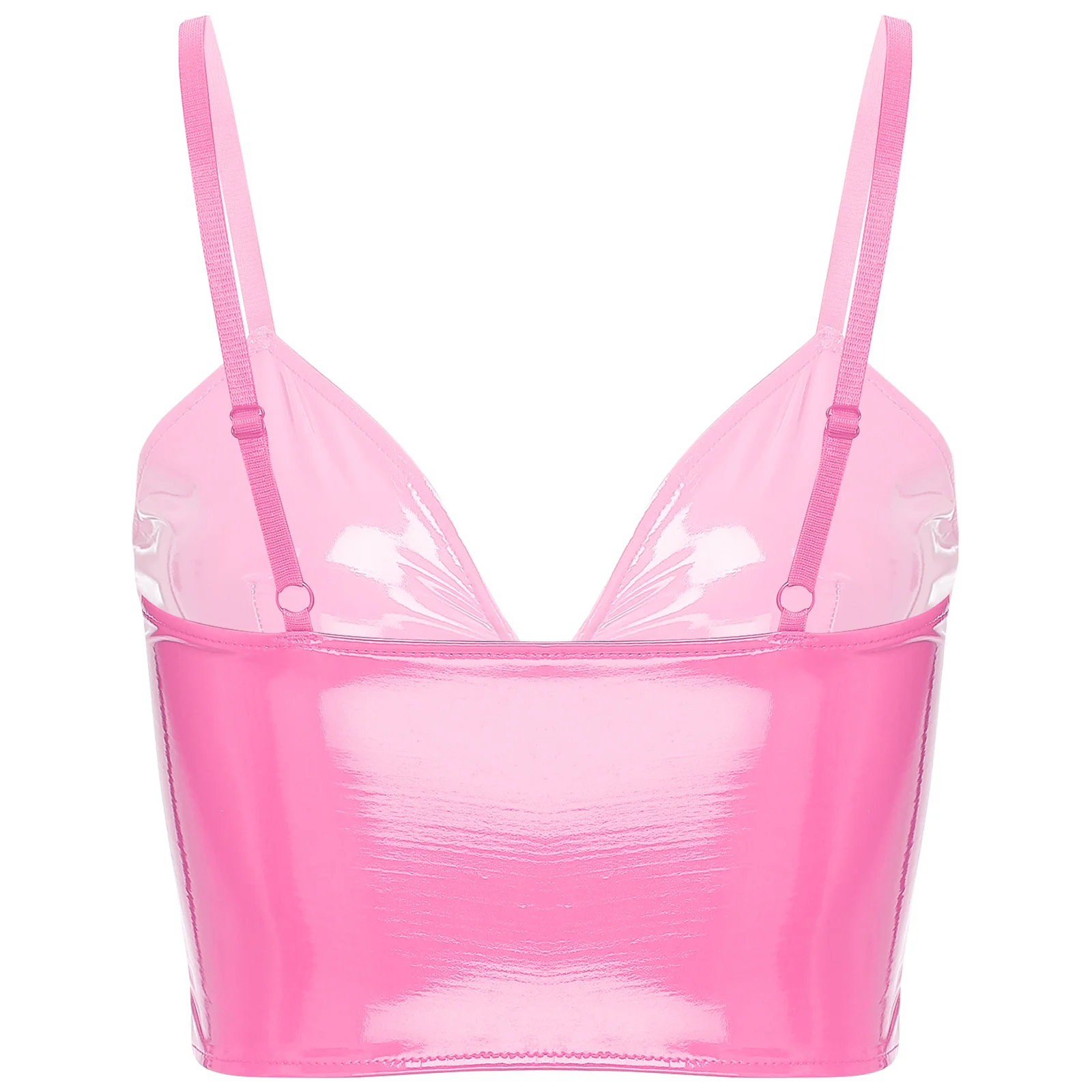 Chaleco Sexy de charol para mujer, Tops con escote en V profundo, camisola con cremallera frontal, lencería brillante, Top corto con cremallera, disfraz para discoteca