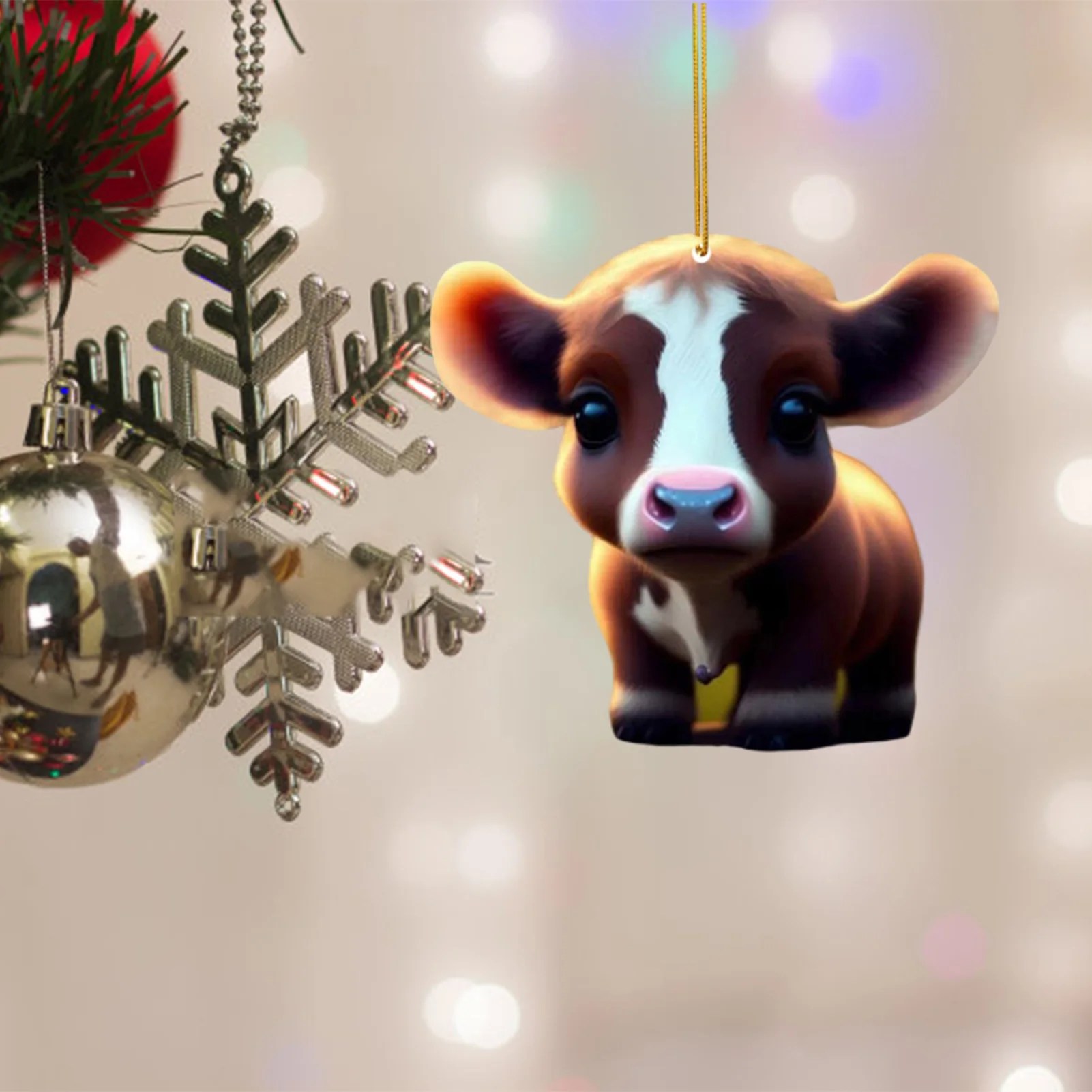 Newly Cute Cartoon Cow Car Pendant Christmas Tree Cow Ornament for Students Backpack Decoration