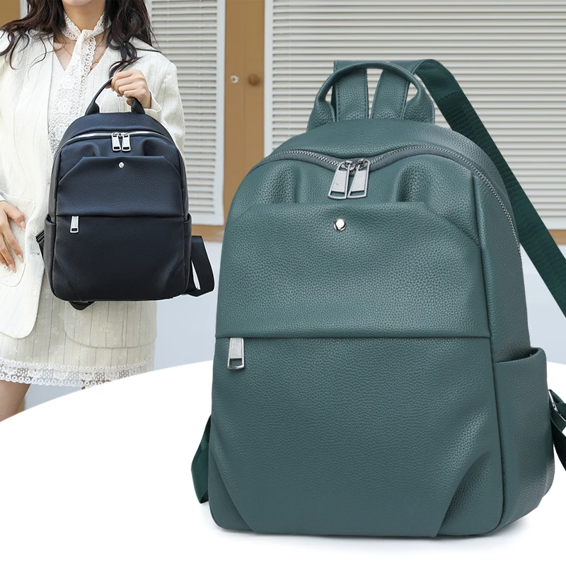 Mochila de couro PU de grande capacidade para mulheres, bolsa de ombro casual da moda, bolsa escolar universitária de viagem leve, bolsa moderna