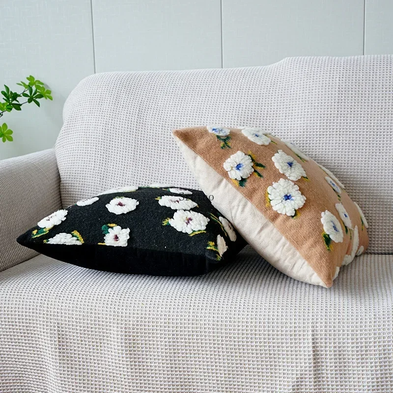 Nordic Style Cushions Cover 3D Camellia Flannel Jacquard Flower Living Room Sofa Decoration Pillowcase Bedside Pillow Covers