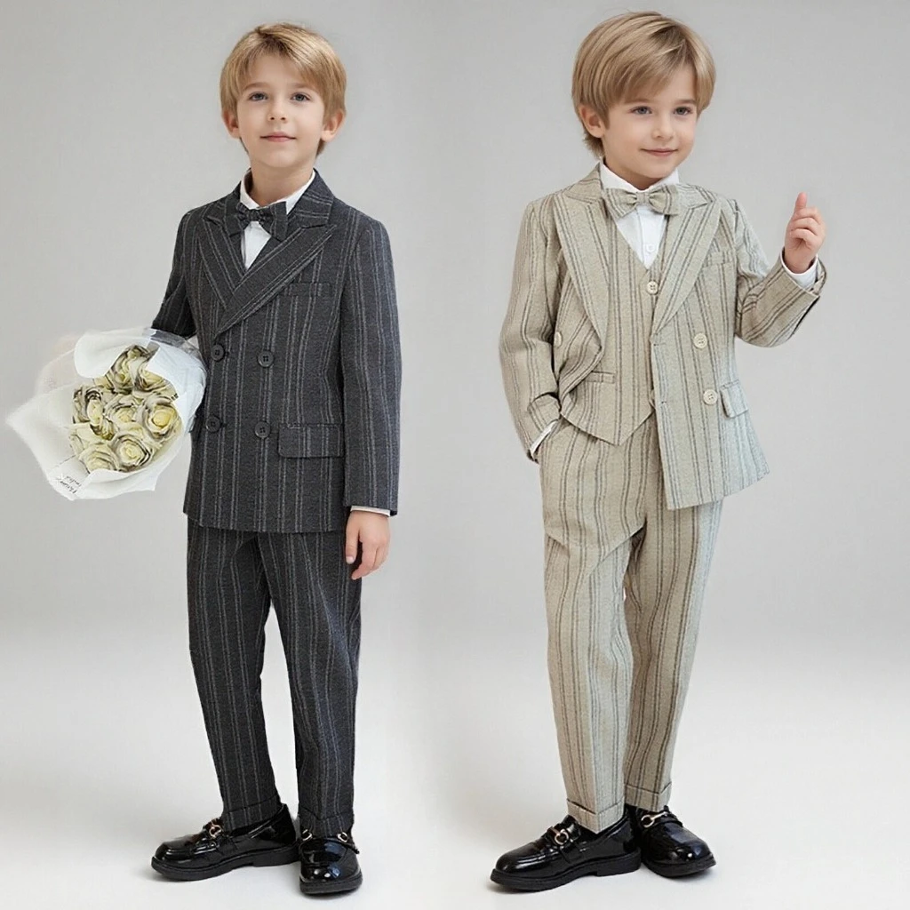 

Костюм для мальчиков, британский джентльменский полосатый блейзер, комплект с цветочным узором для мальчика, смокинг для дня рождения, детский наряд для выступлений на фортепиано, От 1 до 8 лет)