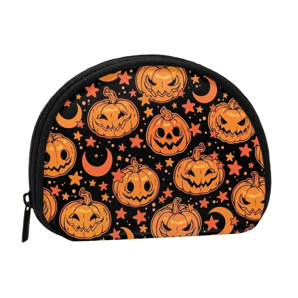 Orange Halloween Pumpkins and Moon 3D Printing Coin Purse para senhoras, Silver Bag, Travel Credit Card ID Gift