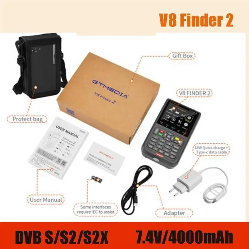 Top! V8 Finder 2 PRO Satellite Signal Finder DVB S/S2/S2X HD 1080P TV Signal Receiver Sat Decoder brazil ACM h.264 Free Ship