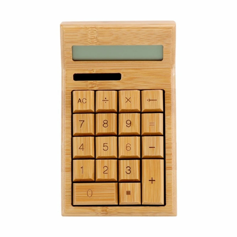 Bamboo Office Calculator 12 Digit LCD Display School Special Gift Christmas Calculate Commercial Tool Battery Solar Powe Bamboo