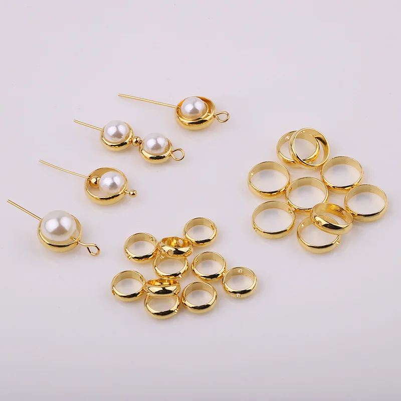 15pcs 18K Gold Plated Brass Round Circle Frame Spacer Beads Pendant Connectors For DIY Earring Jewelry Making Accessories