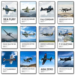 WW2 Vintage Fighter Aircraft Posters Prints Canvas Printing Modern Wall Art Picture for Office Living Room Home Decor No Frame