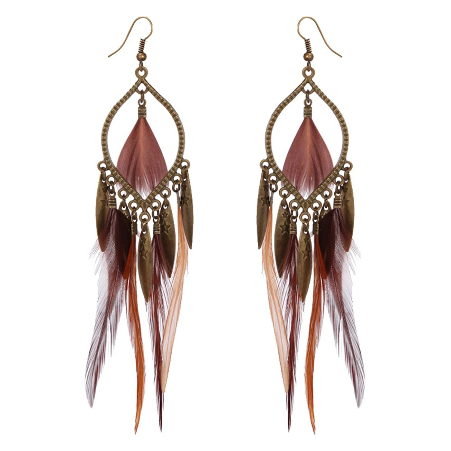 Fashion Exotic European Alloy Feather Long Drop Earrings for Women Girls