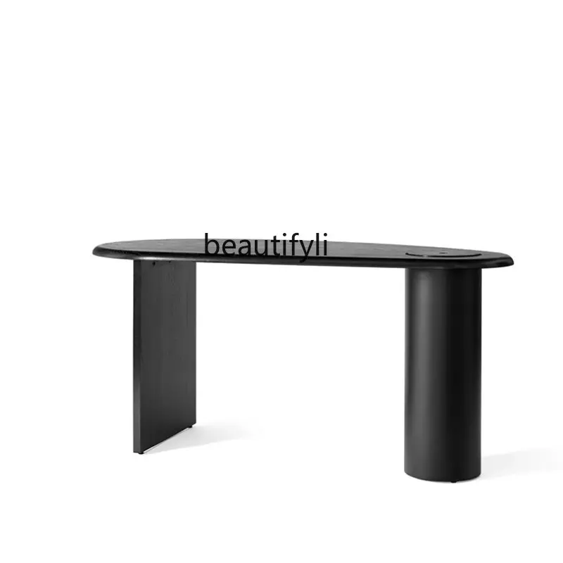 

yj Desk Desk Mid-Ancient Silent Style Computer Desk Black Solid Wood Minimalist Workbench Shaped