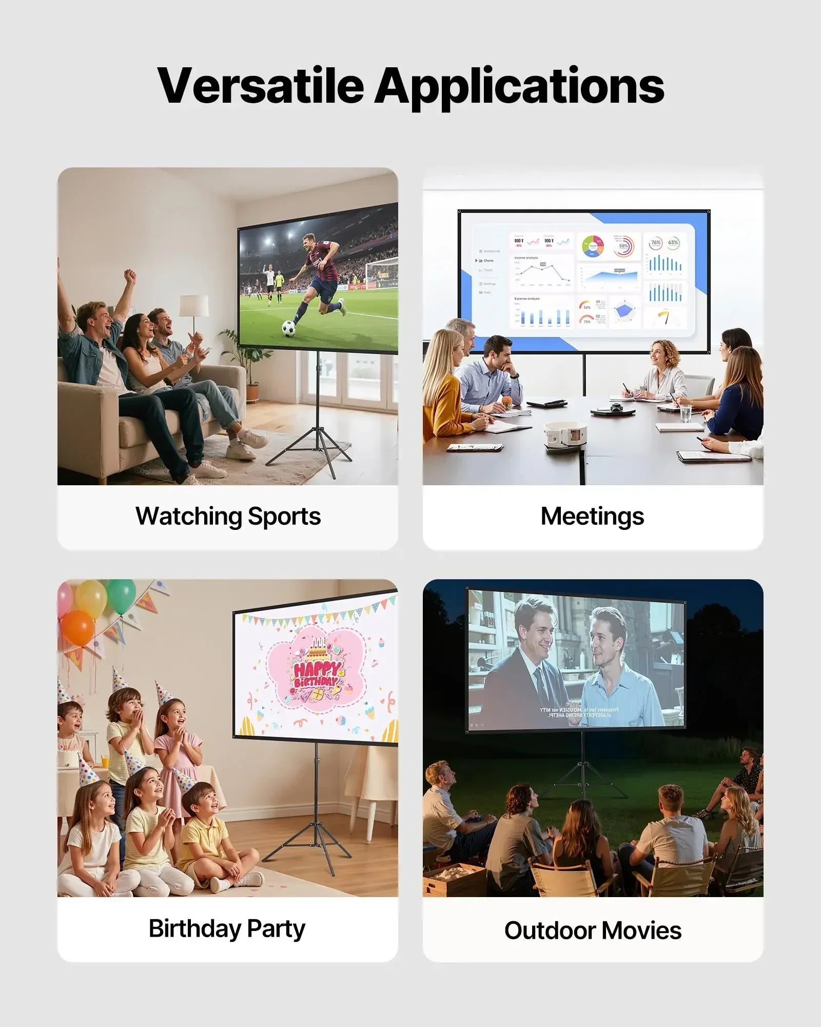 Tripod Projector Screen With Stand 80 Inch 160° Wide Angle 4K HD 16:9 Screen view 5