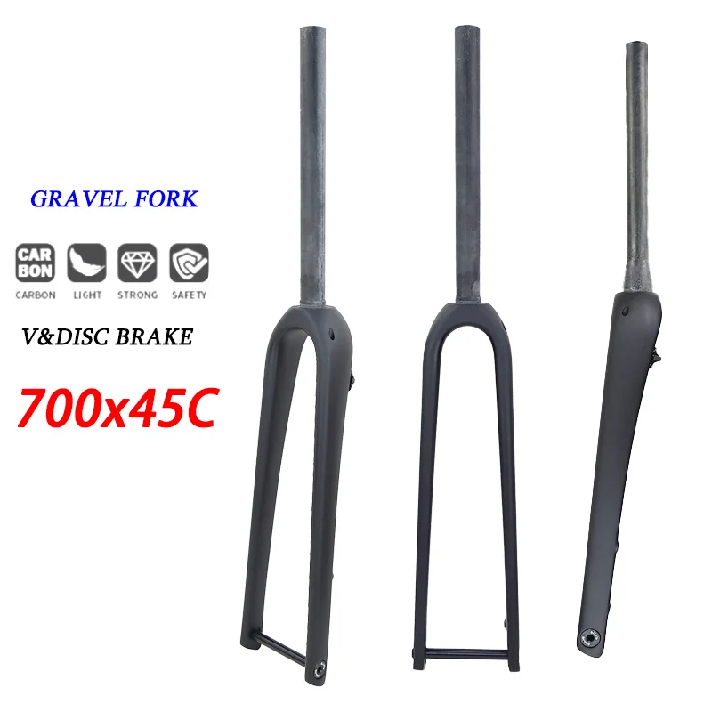 

Carbon Fiber Gravel Bike Fork Matte Finish 700C Steerer Tube Open 100mm Gravel Bikes Accessories100mm straight taper