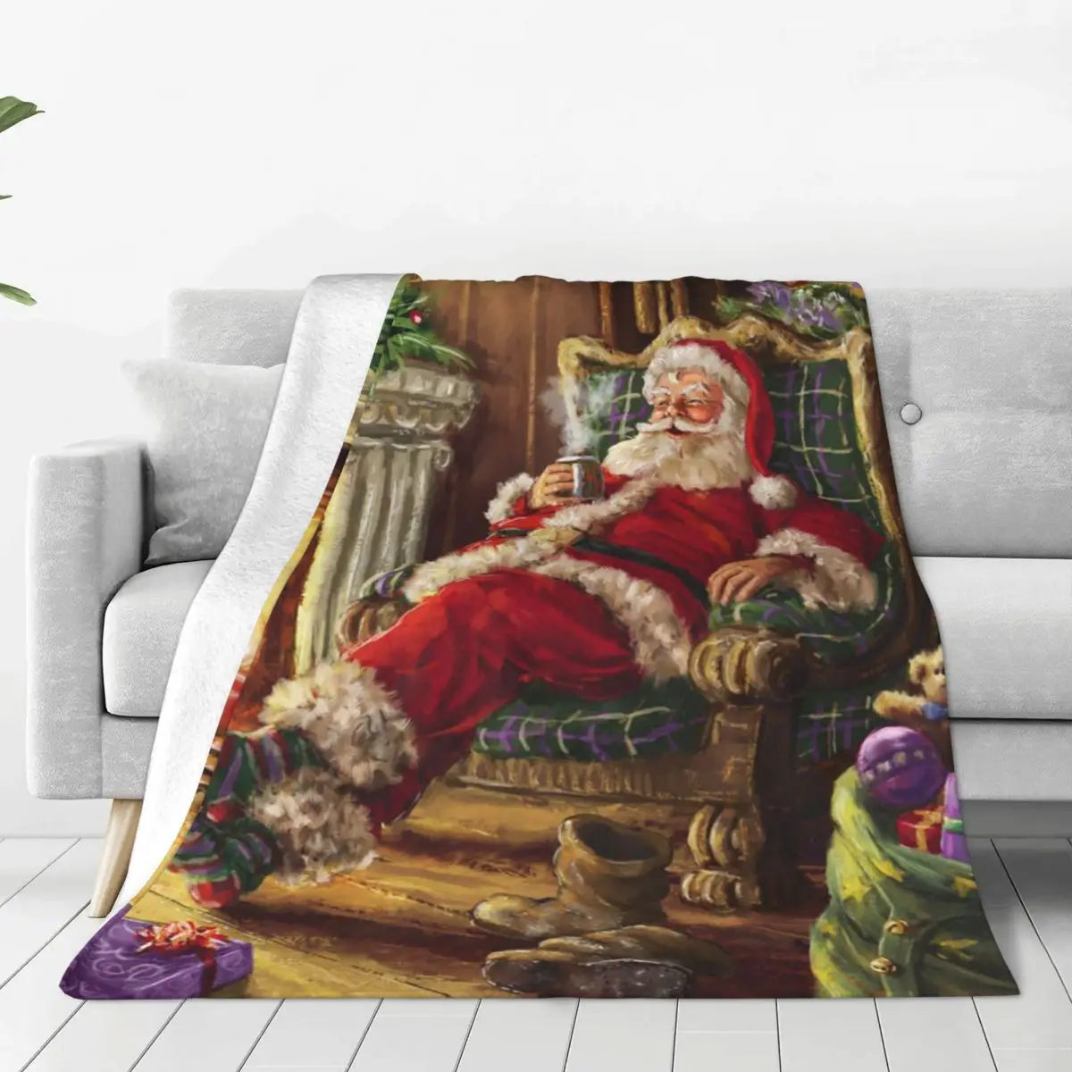 

Christmas Art Blanket Velvet All Season Nordic Merry Christmas New Year Ultra-Soft Throw Blankets for Home Couch Bedspread