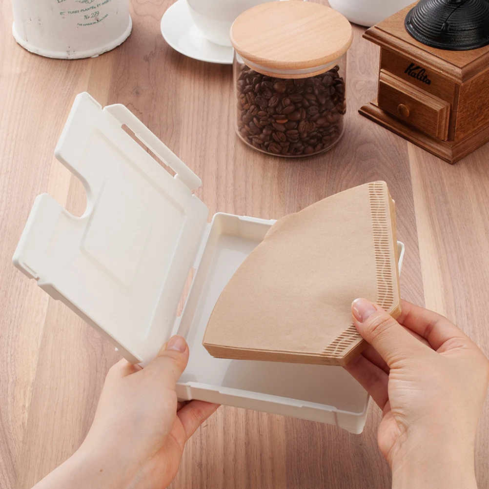 

Coffee Filter Storage Box Magnetic Holder Paper Container Bracket Organizer Plastic White Large Capacity Dust-proof Kitchen Bar