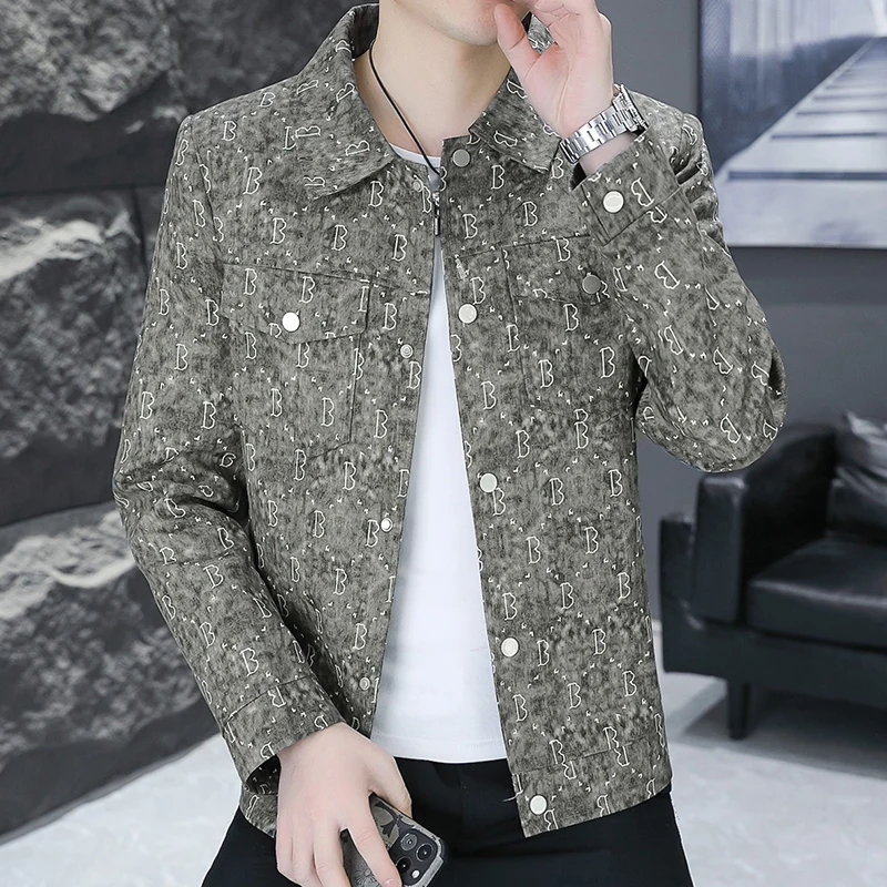 2024 New Men\'s Jacket Spring Autumn Korean Harajuku Fashion Streetwear Trend Jacket Men Casual Men Clothing Print Coat