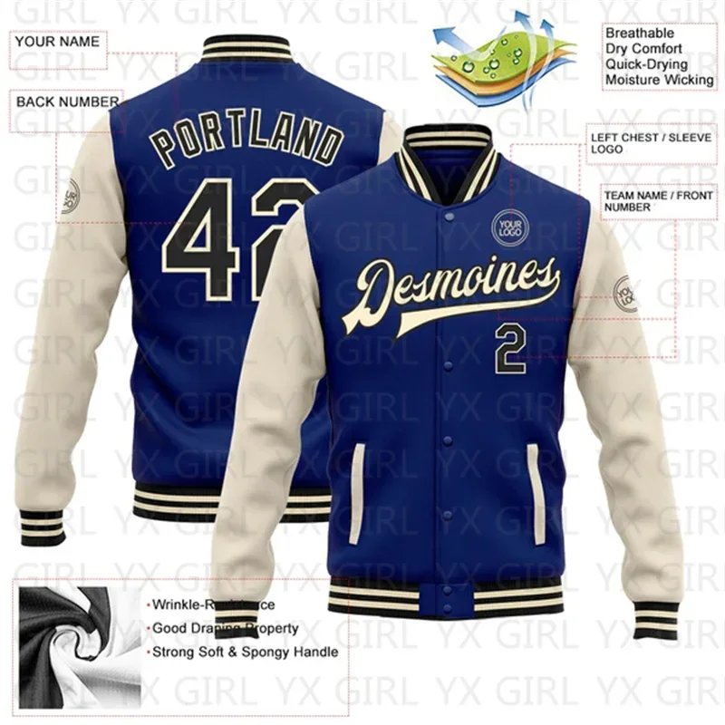 Custom Royal Black-Or Bomber Full-Snap Varsity Letterman Two Tone Jacket