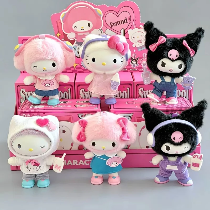 Sanrio Charaktere Sweet & Cool Serie Vinyl Plüsch Blindbox Niedliche Anime-Figur Mystery Box Überraschungsspielzeug Schlüsselanhänger Anhänger Geschenke