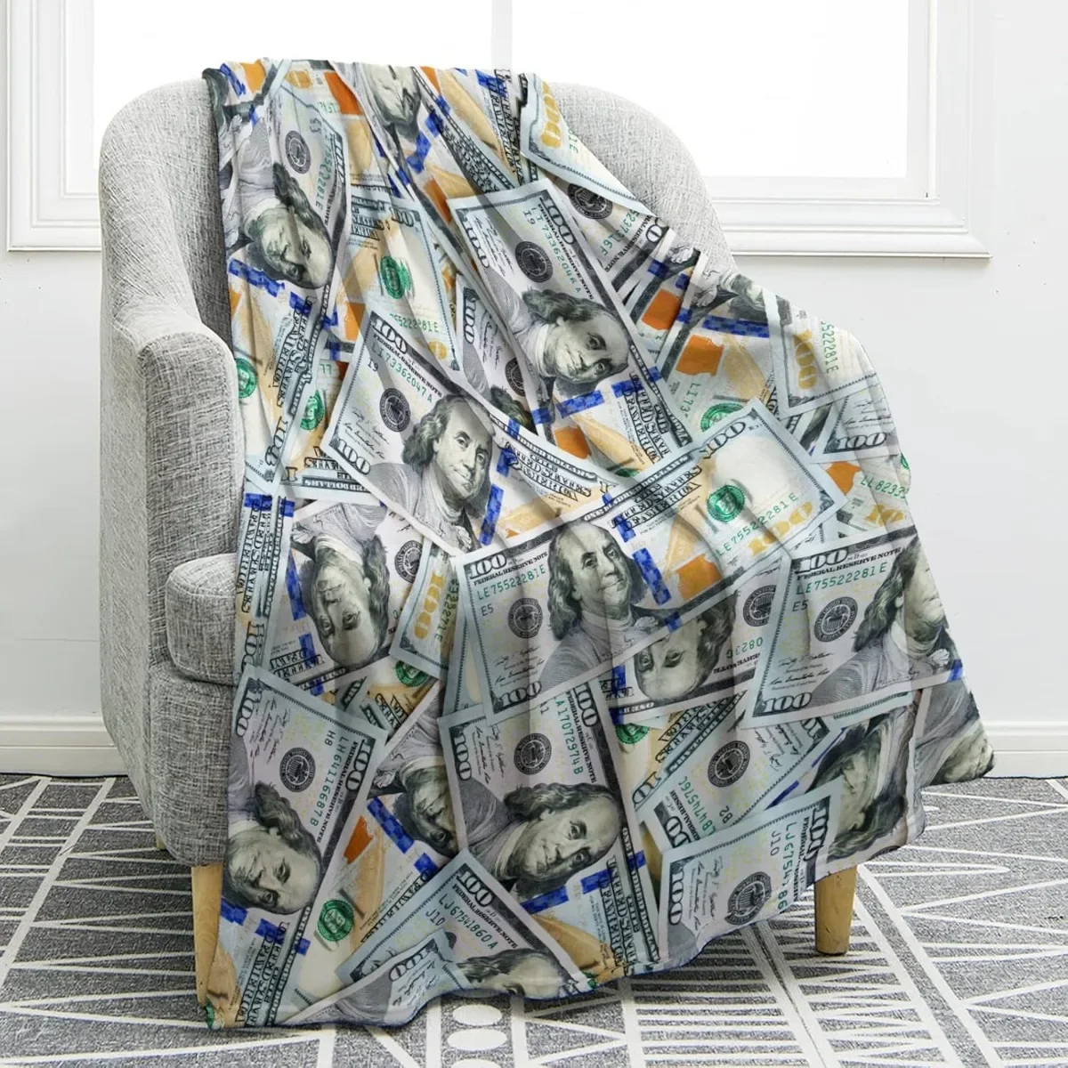 Money Blanket 100 Dollar Bills Pattern Print Gifts for Women Kids Girls Men Birthday for Dad Mom Husband Wife Teens Wealth