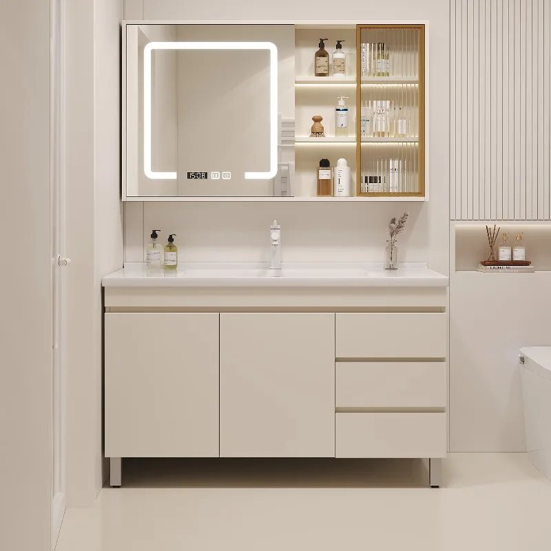 

Luxury Washbasin Mirror Vanity Cabinet Wooden Shelf Organizer Drawer Storage Hotel Use Meuble Salle De Bain Bathroom Furniture