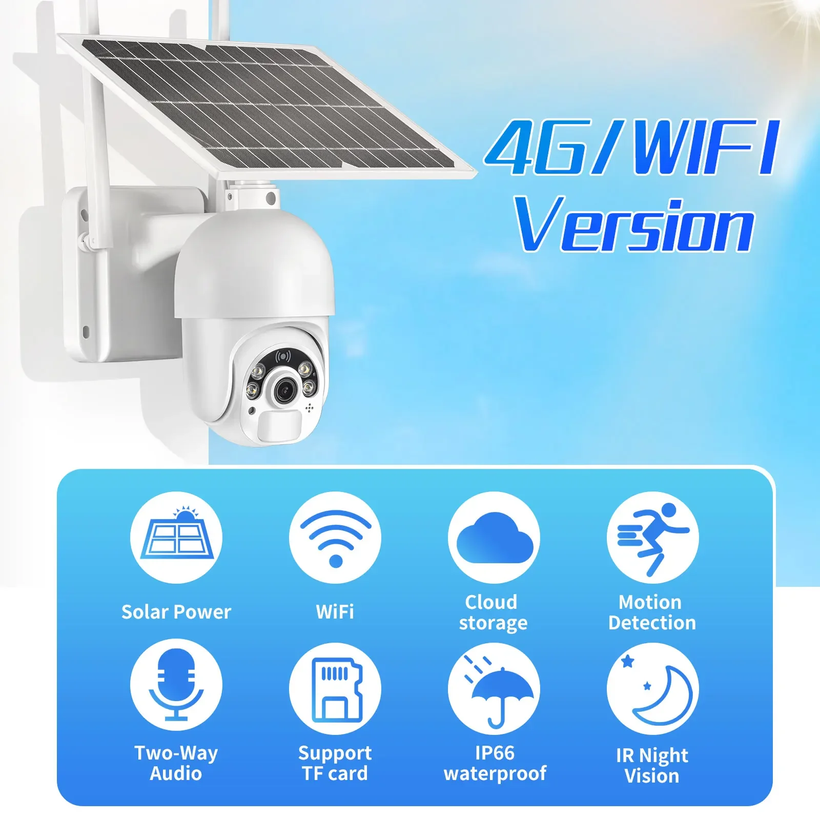 AZISHN 4MP Security Protection Camera Surveillance Outside With Solar Powered WiFi 4G PTZ IP Camera Alarm Long Standby Battery