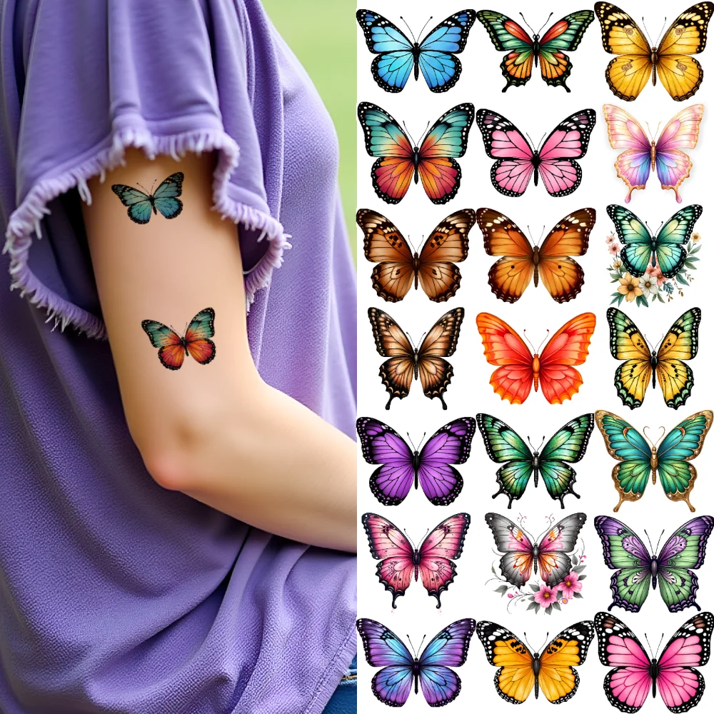 

63 шт. временные татуировки временные татуировки наклейки яркие татуировки красочные татуировки татуировки бабочки для бедер взрослых плечи
