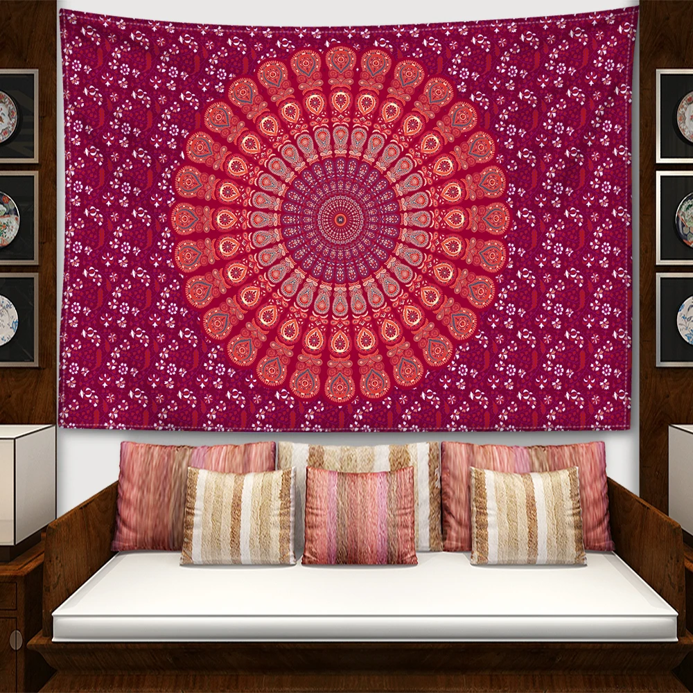 Rose Red Mandala Tapestry Wall Hanging Abstract Art Hippie Tapiz Witchcraft Mysterious Dormitory Home Decor