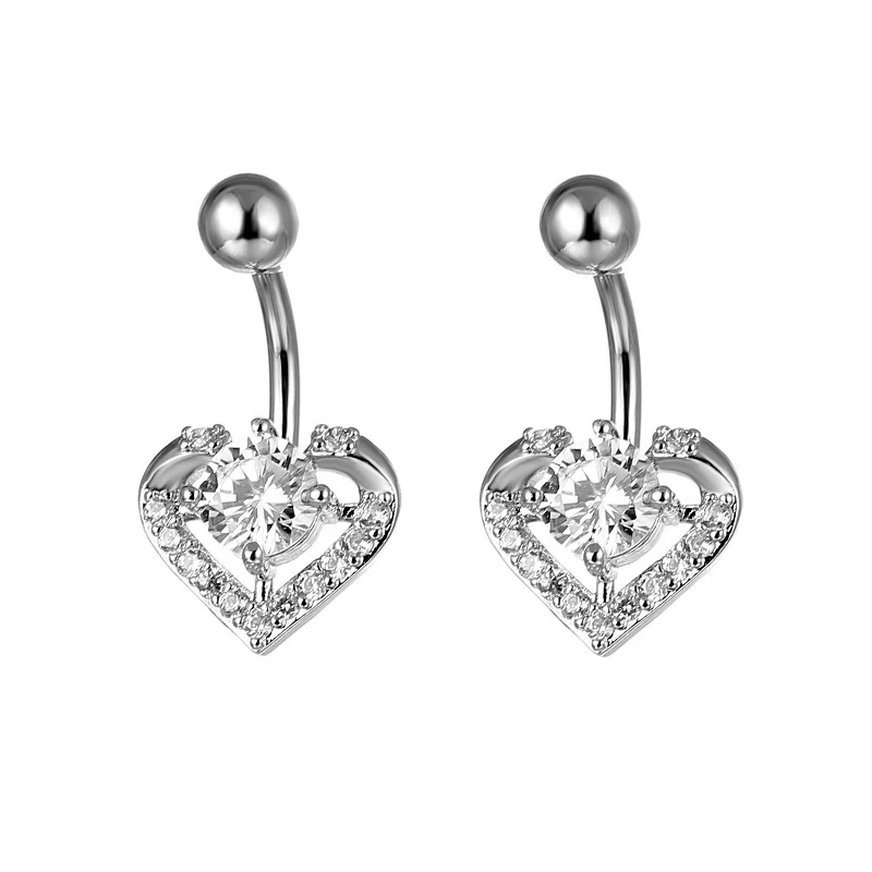 Stainless Steel Belly Button Piercing Zircon Inlaid Ring Heart Shape Navel Jewelry For Women and Men