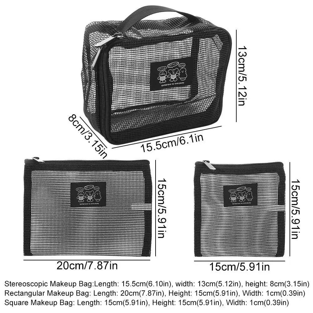 حقيبة مكياج شبكية خفيفة الوزن محمولة مجوفة للسفر وجيوب أدوات الزينة شفافة ذات سعة كبيرة وسحاب أحمر الشفاه