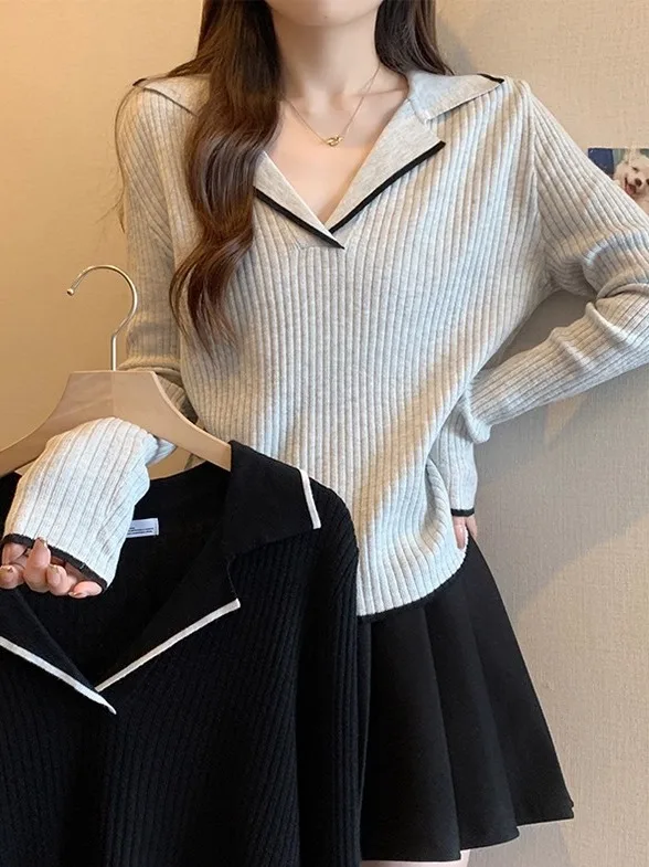 حجم كبير المرأة محبوك سترة V-Ne فضفاضة تناسب البطن إخفاء الخريف الشتاء Faion الكورية Sle طويلة Sve