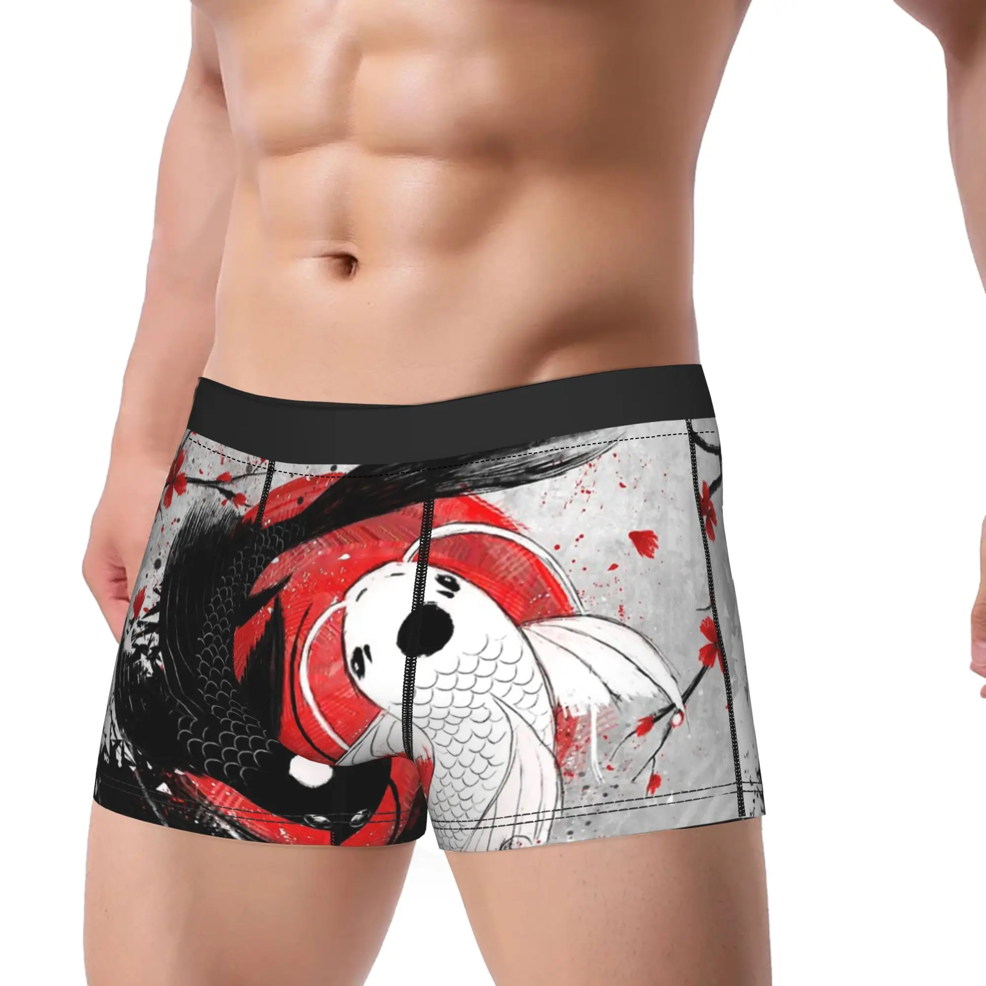 Men's Koi Fish Yin Yang Long Underwear Fishing Water Animal Novelty Boxer Briefs Shorts Panties Male Soft Underpants M-XXL