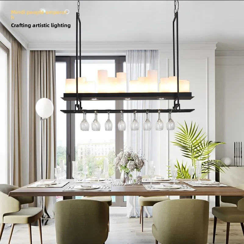 Nordic Lighting Long Restaurant Chandelier Creative Wine Glass Bar Light Personalized Open Kitchen Bar Candlestick Chandelier