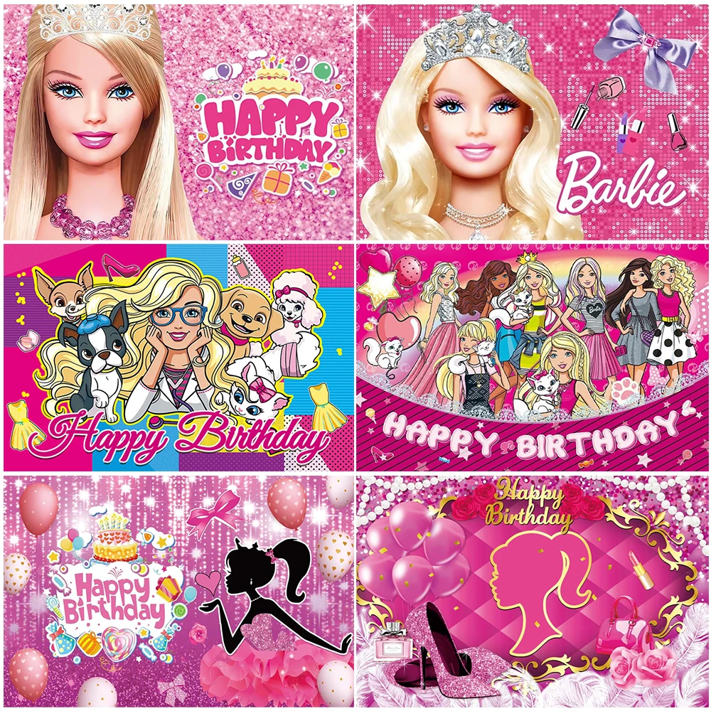 

Cartoon Disney Barbie Theme Birthday Party Supplies Backdrop Decoration Photo Background Banner Photography Props Girl Gifts