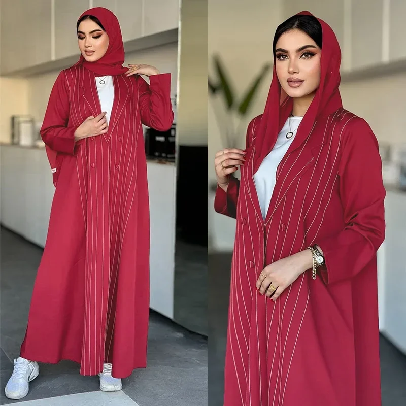 

Summer New Women's Clothing Color-Block Striped Elegant Long Robe Abaya Fashion Jacket