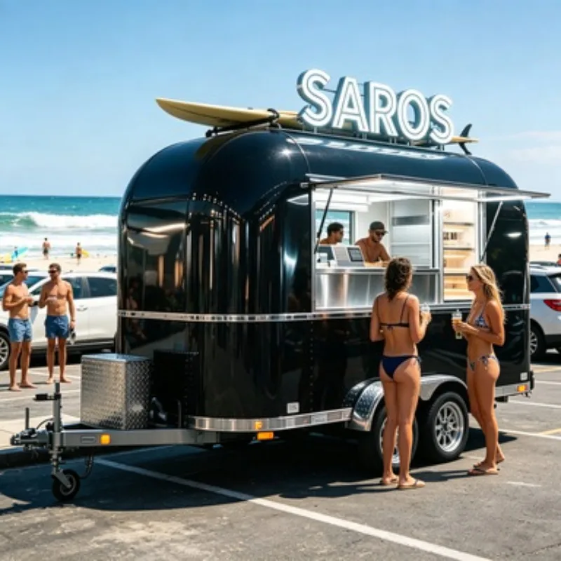 Camp BBQ Food Trailer Square Pizza Waffle Truck Mobile Kitchen Concession Cart