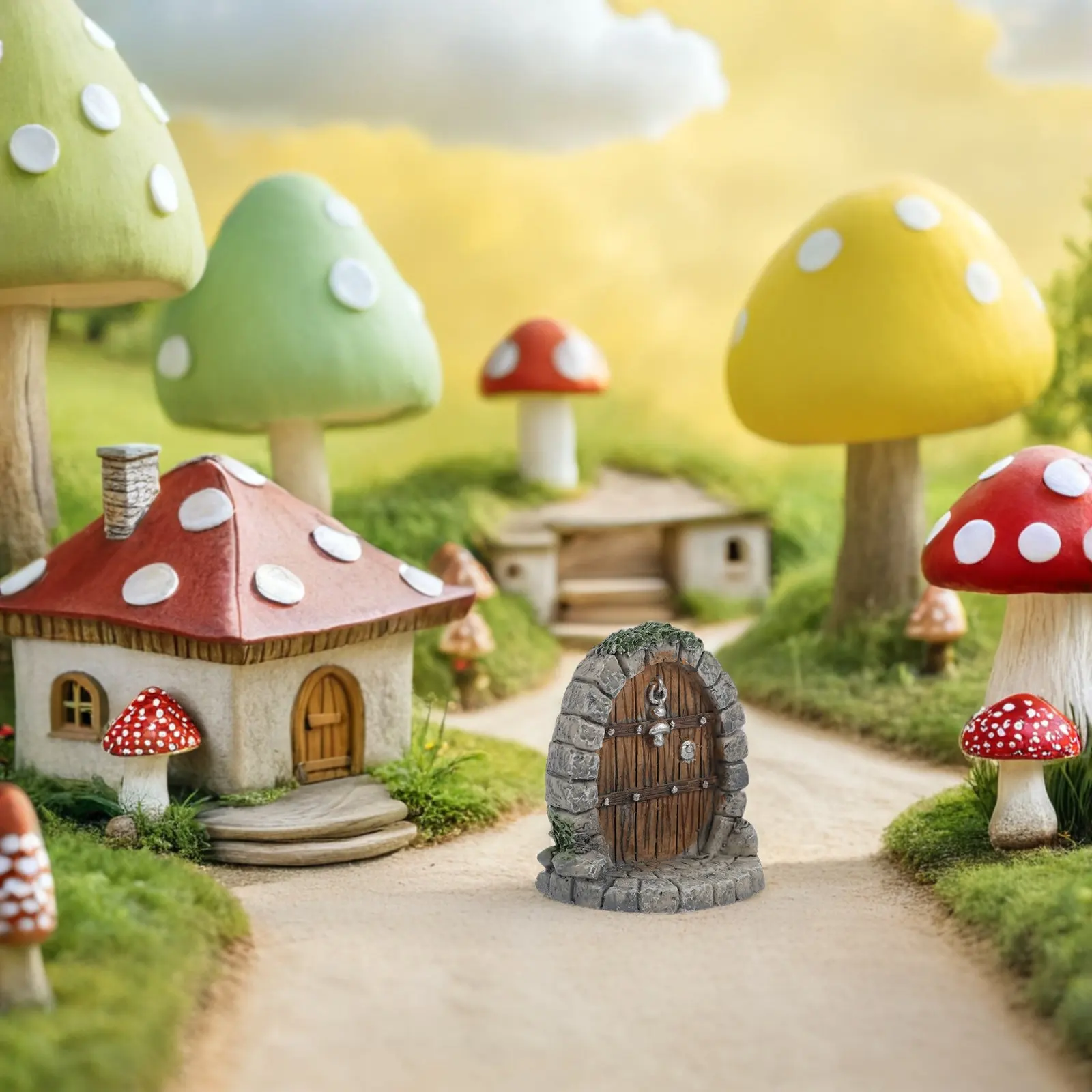 6Pcs Resin Garden Door Decoration Mini Fairy Door Sculpture for Fairy Garden Bonsai Terrarium Miniature Outdoor Yard Ornament