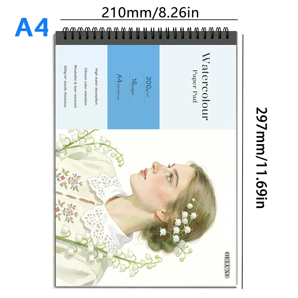 300gsm Watercolor Sketch Pad 16 Sheets Thick Neutral PH Watercolour Paper Anti Tear Washable High Absorbent For Artist Gouach