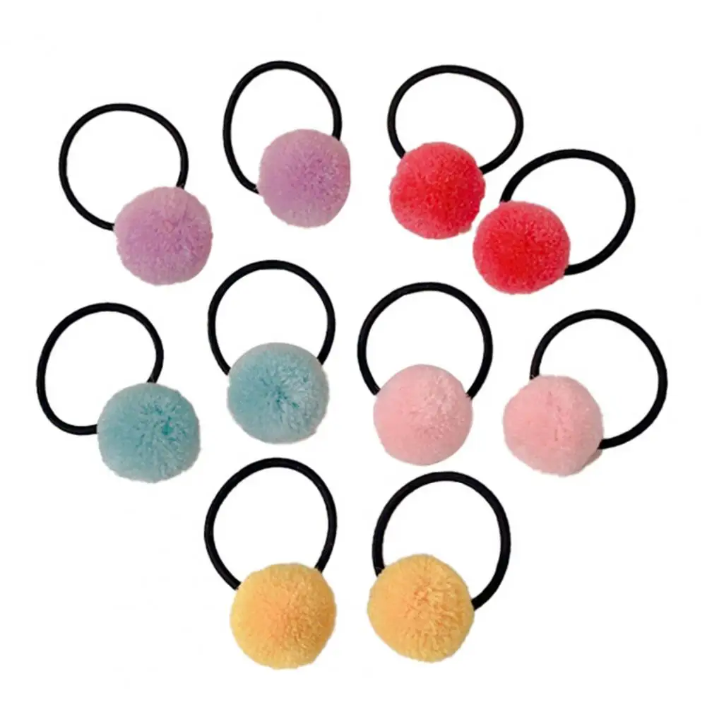 Handmade Hair Ties 10 Pcs Kids Plush Ball Hair Ties High Elasticity Ponytail Holders for Girls Reusable for Children's