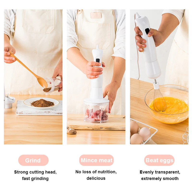 Handheld Electric Food Blender Mixer Detachable Egg Beater Meat Grinder Ice Chopper Whisker Cup Fruit Vegetable Juicer