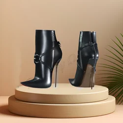 Black Side Zipper Ankle Boots Solid Shoes Sexy Pointed Toe Thin High Heel Shoes for Women High Heel 2023 New Zapatillas Mujer