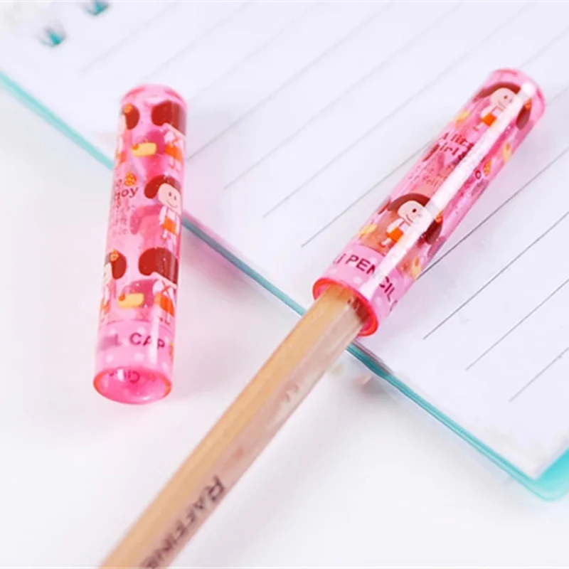 6Pcs/set Cartoon Plastic Pencil Cap Pencil Cover Protection Cap For Office Student Writing Caps Stationery Supplies