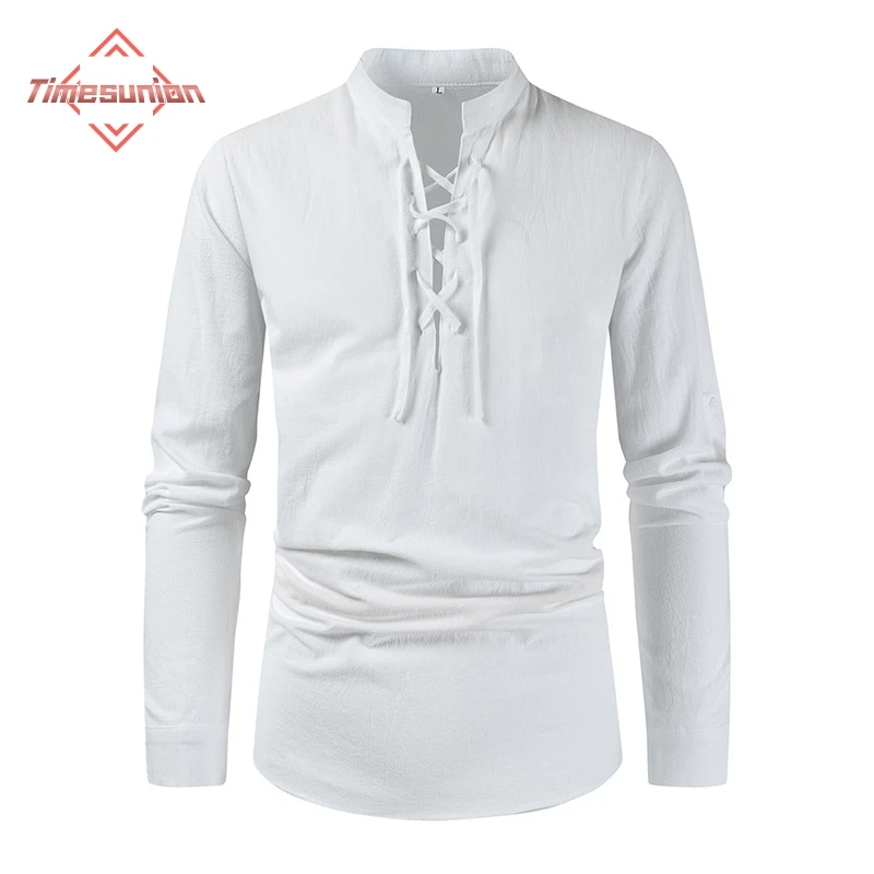 

Men's Casual Blouse Cotton Linen Shirt Tops Long Sleeve Tee Shirt Spring Summer Slanted Placket Vintage Yoga Shirts