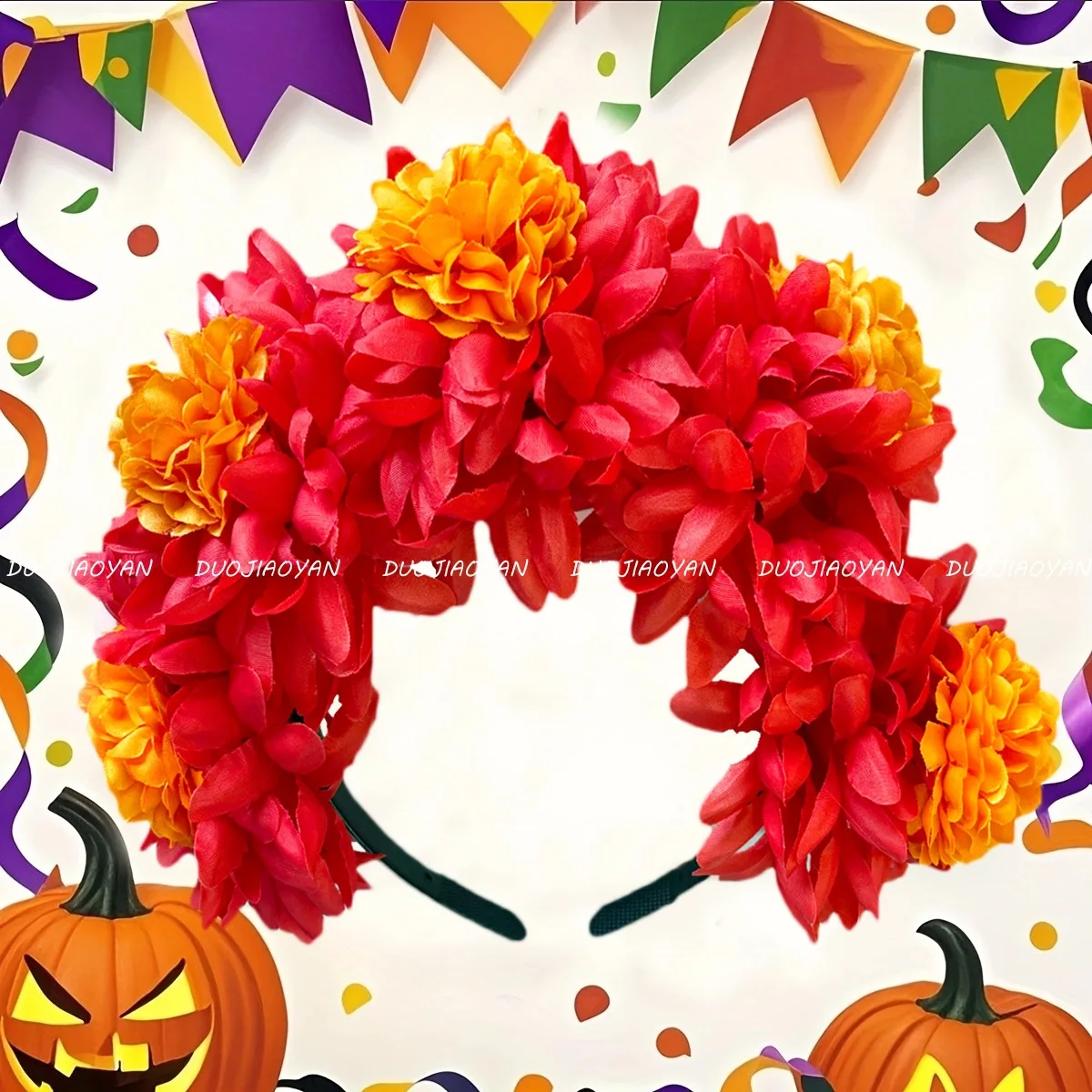 يوم الموتى عقال خفيفة الوزن فو أقحوان عصابة رأس مهرجان الهالوين ملحق نابض بالحياة للنساء دييا دي مورتوس