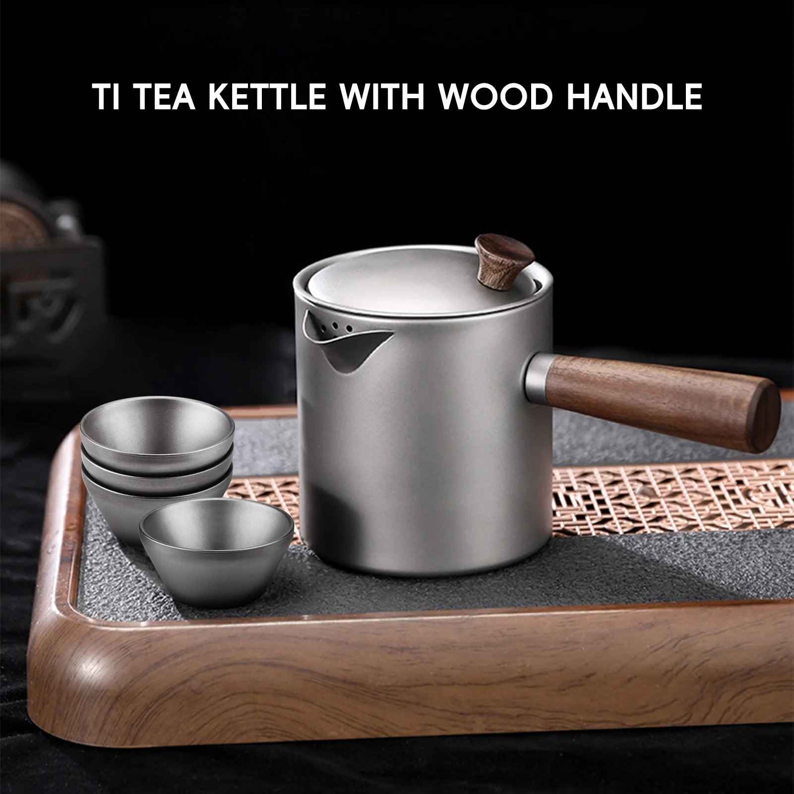 

Portable Tea Maker Tea Kettle with WoodHandle Ti Tea Kettle with Wood Handle Portable Tea Maker with Strainer for Camping Hiking