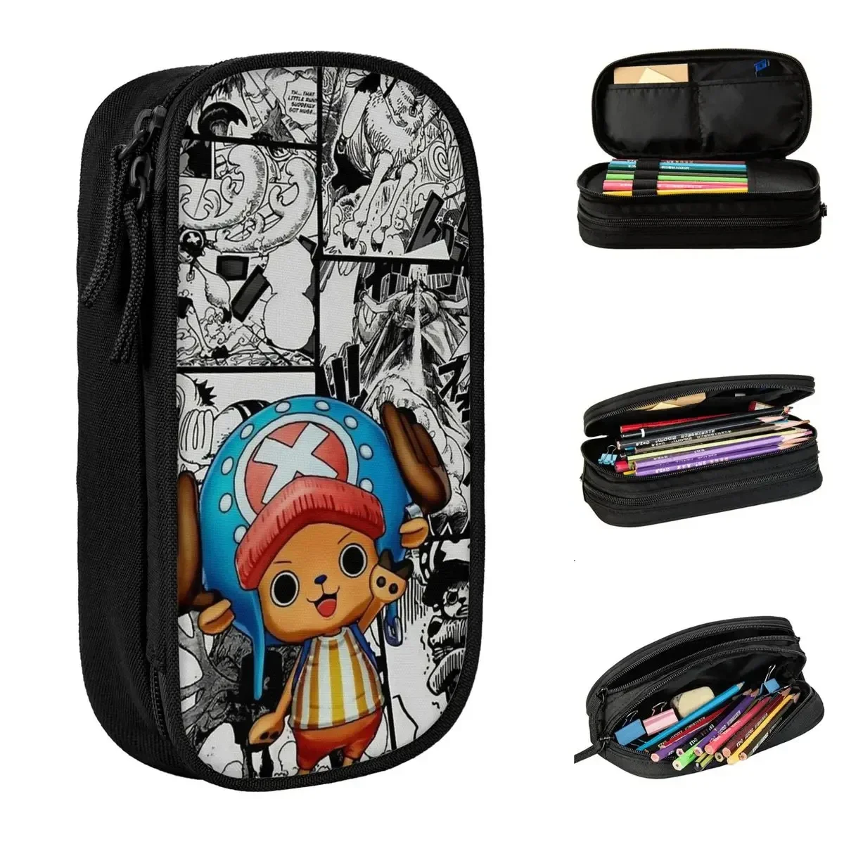 

Tony Tony Chopper Black Pen Box Double Layer Large-capacity For School Pencil Box Birthday Gift for Teens Girls Adults Student