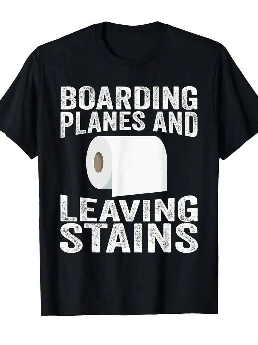 Men's Funny Embarrassing Airport T Shirt - Boarding Planes Leaving Stains Print, Crew Neck, Casual Comfortable Travel Tee For 100% Cotton Trendy Y2K Short-Sleeve Tee - Soft, Quick-Drying,  Wrinkle Resistant Light Cotton Graphic Tshirt Soft Stretchy Casual