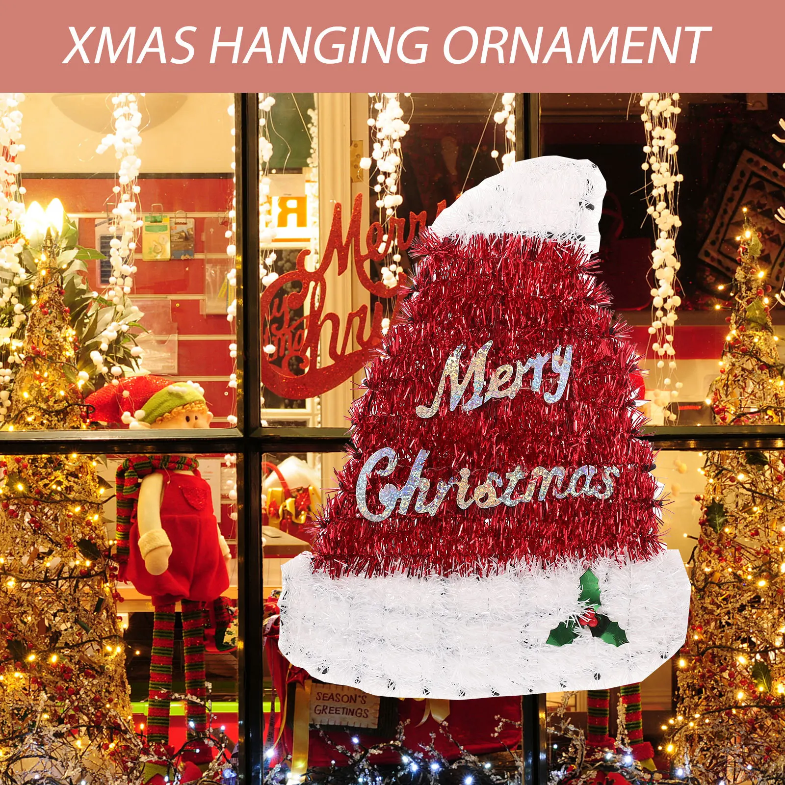 

2Pcs Christmas Tree Pendants Santa Hat Fringed Hanging Ornaments Festival Xmas Decoration Xmas Hanging Decor Christmas Decor