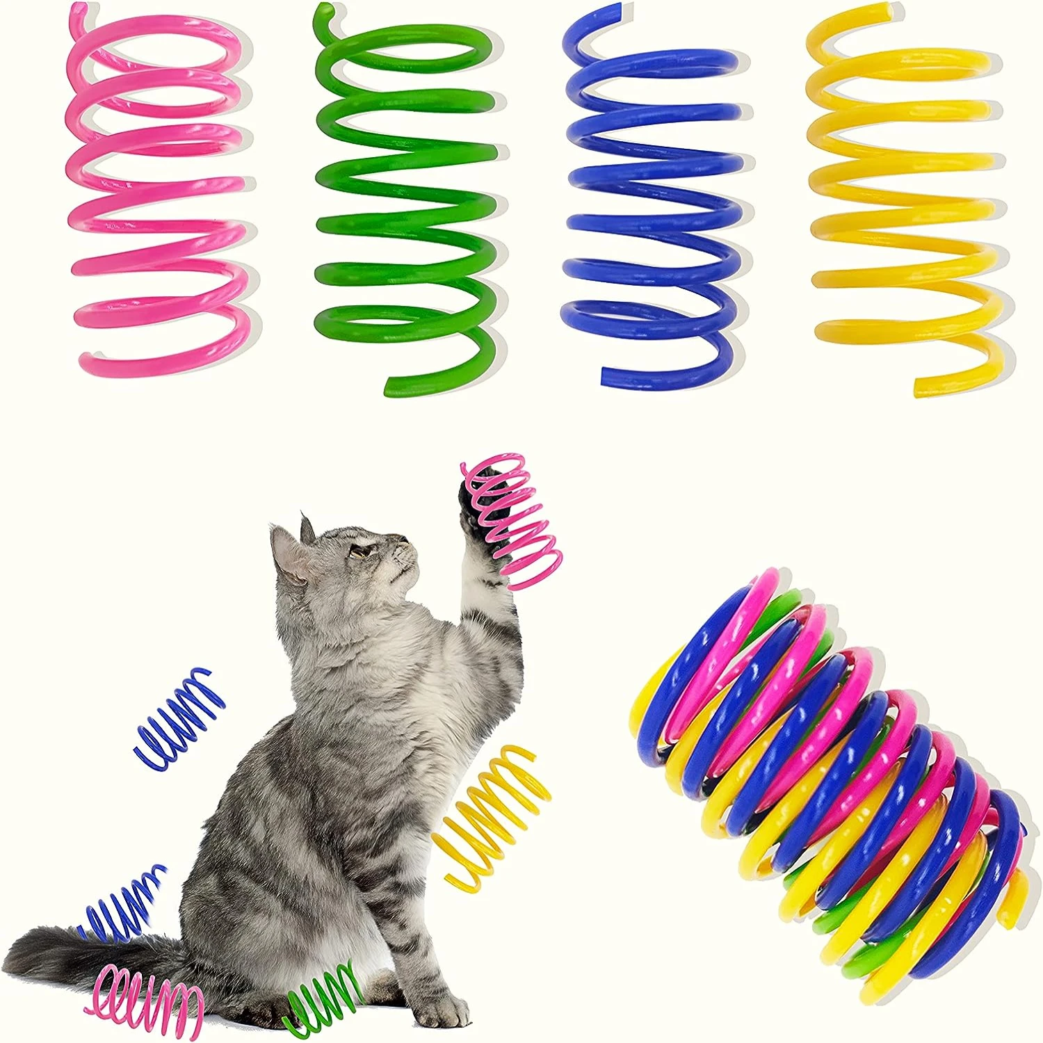 

Exciting and Durable Colorful Plastic Spring Coils - Attractive Interactive Spiral Spring Toys for Cats and Kittens to Swat, Bit