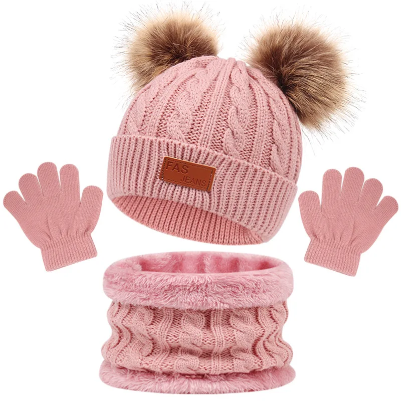 Baby Boys Girls Winter Hat Scarf Gloves Set 3 Pieces Sets Keep Warm Kids Winter Beanies Loop Scarf Glove Set New 2024 Cute