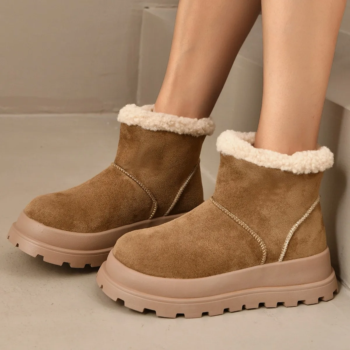 Winter Women Retro Anti-slip Thick Soled Wear-resistant Suede Snow Boots Fashion Wool Lining Keep Warm Comfortable Ankle Boots